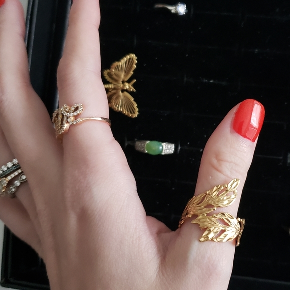 Size 8 solid 18k yellow gold leaf wrap ring - Picture 1 of 5